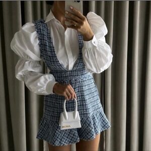 NWT ZARA Texture Tweed pinafore Overall  dress Bloggers Favorite Sz S